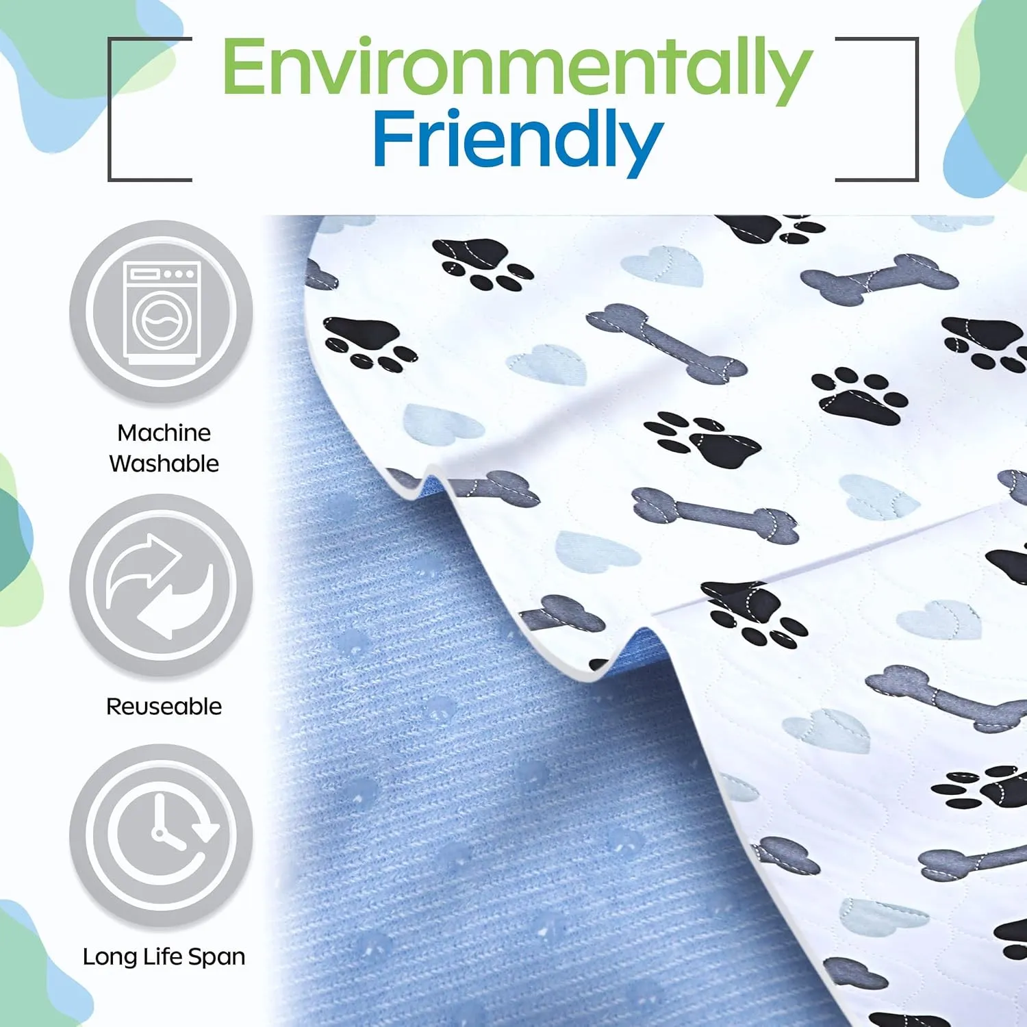 GREEN LIFESTYLE Washable Pee Pads for Dogs - Waterproof Reusable Puppy Pads with Anti-Slip Backing, Pet Training Pad for Puppy Playpen, Crate, Whelping Box, Potty Training (Pack of 2 - 41x41)