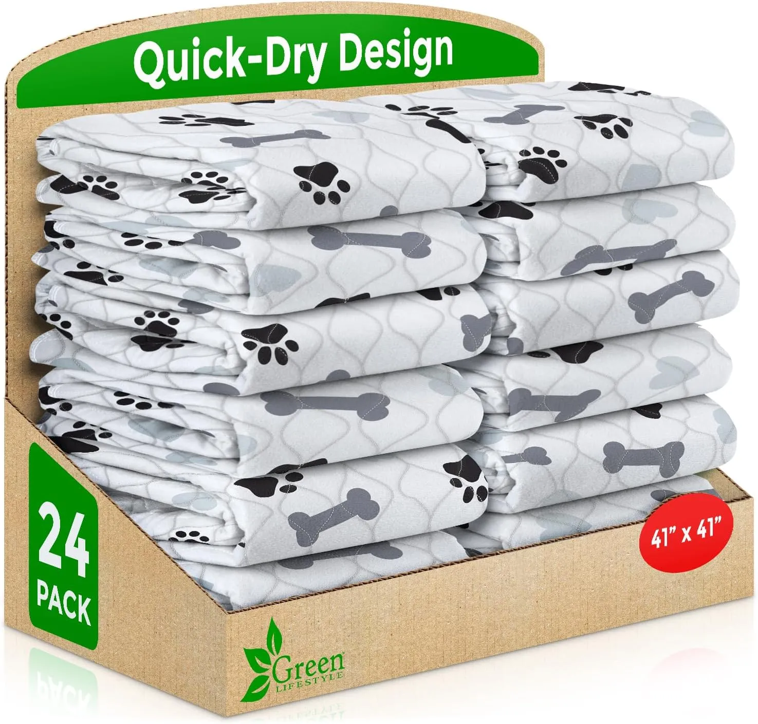 GREEN LIFESTYLE Washable Pee Pads for Dogs - Waterproof Reusable Puppy Pads with Anti-Slip Backing, Pet Training Pad for Puppy Playpen, Crate, Whelping Box, Potty Training (Pack of 2 - 41x41)