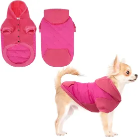 KOOLTAIL Warm Winter Coat for Small Dogs, Waterproof Dog Jacket with Leash Hole, Soft Pet Hoodie Sweater for Puppy Cats Girls Boys, Rose Red S