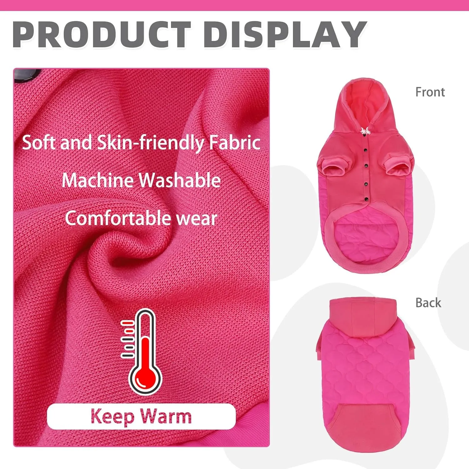KOOLTAIL Warm Winter Coat for Small Dogs, Waterproof Dog Jacket with Leash Hole, Soft Pet Hoodie Sweater for Puppy Cats Girls Boys, Rose Red S