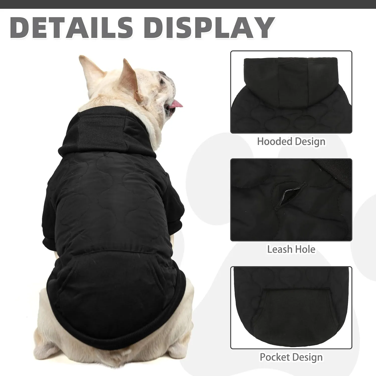 KOOLTAIL Warm Winter Coat for Small Dogs, Waterproof Jacket With Leash Hole, Cold Weather Vest, Soft Pet Hoodie Sweater Clothes for Puppy Cats Girls Boys Black S