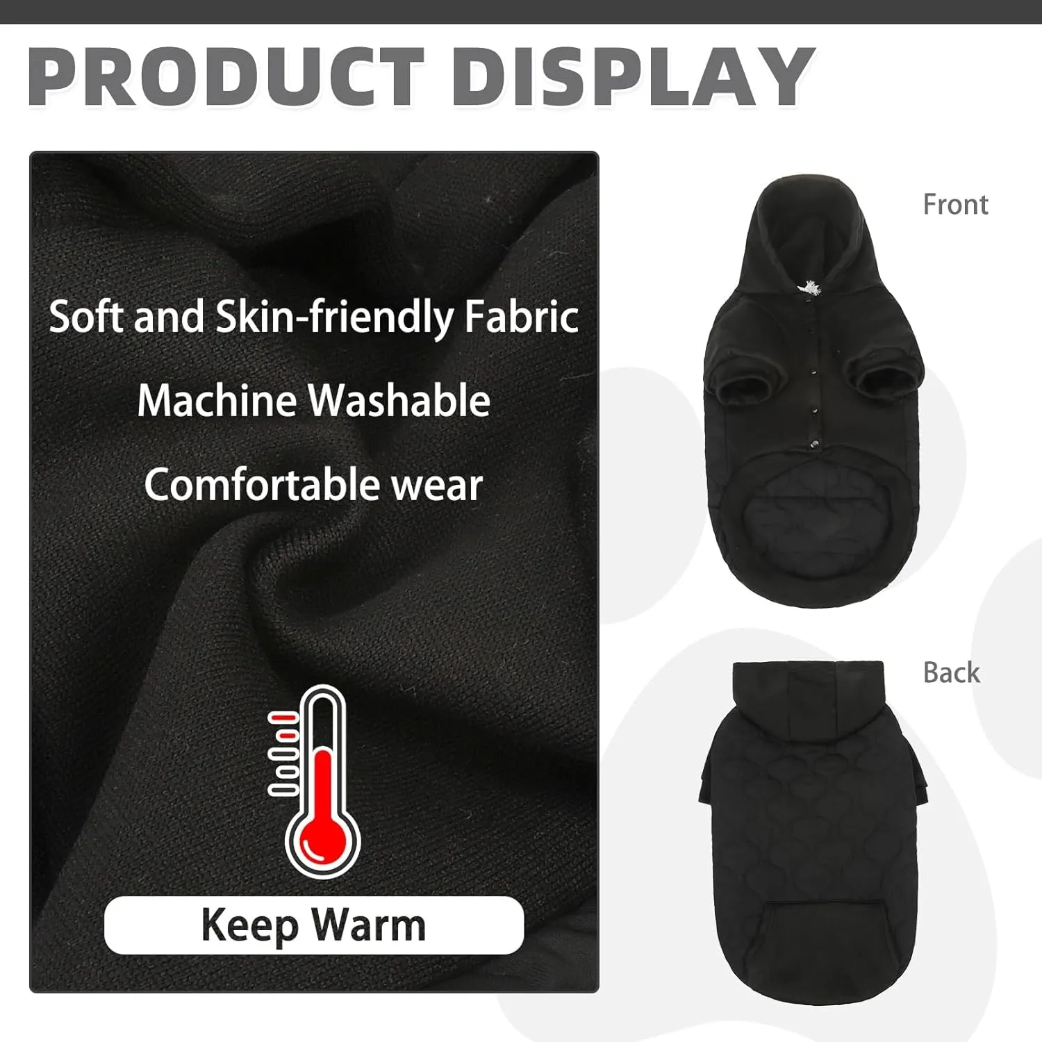 KOOLTAIL Warm Winter Coat for Small Dogs, Waterproof Jacket With Leash Hole, Cold Weather Vest, Soft Pet Hoodie Sweater Clothes for Puppy Cats Girls Boys Black S