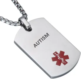 LF Stainless Steel AUTISM Medical Alert Dog Tag ID Pendant Caduceus necklace for Men Women Teens Health Alert Monitoring Systems,Silver