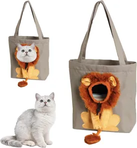 Lion-Shaped Pet Canvas Shoulder Bag  Portable Cat & Small Dog Carrier Tote, Cute Breathable Handbag for Outdoor, Shopping & Camping  Light Green (M Size, Fits Pets Under 6lbs) (Gray)