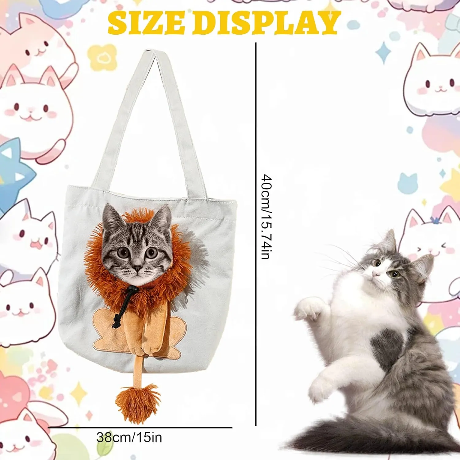 Lion-Shaped Pet Canvas Shoulder Bag  Portable Cat & Small Dog Carrier Tote, Cute Breathable Handbag for Outdoor, Shopping & Camping  Light Green (M Size, Fits Pets Under 6lbs) (Gray)