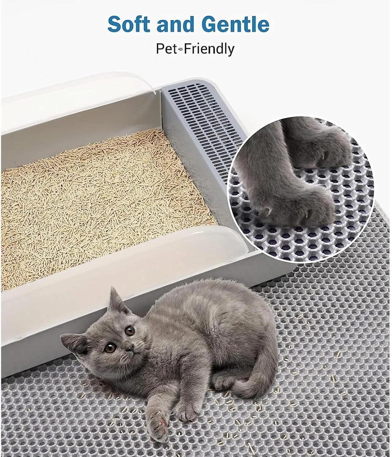 Litter Mat, 24X35In/26X46In Double Layer Easy Clean Cat Litter Trap Mat Litter Catcher, Less Waste,Soft On Paws,Non-Slip,26X46In-Gray