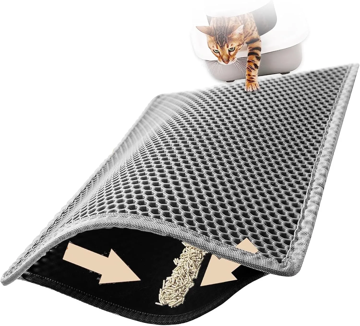 Litter Mat, 24X35In/26X46In Double Layer Easy Clean Cat Litter Trap Mat Litter Catcher, Less Waste,Soft On Paws,Non-Slip,26X46In-Gray