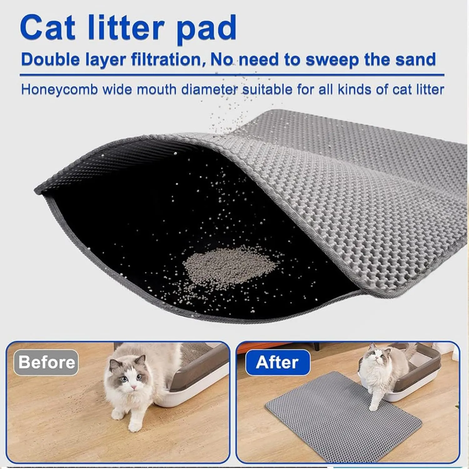 Litter Mat, 24X35In/26X46In Double Layer Easy Clean Cat Litter Trap Mat Litter Catcher, Less Waste,Soft On Paws,Non-Slip,26X46In-Gray