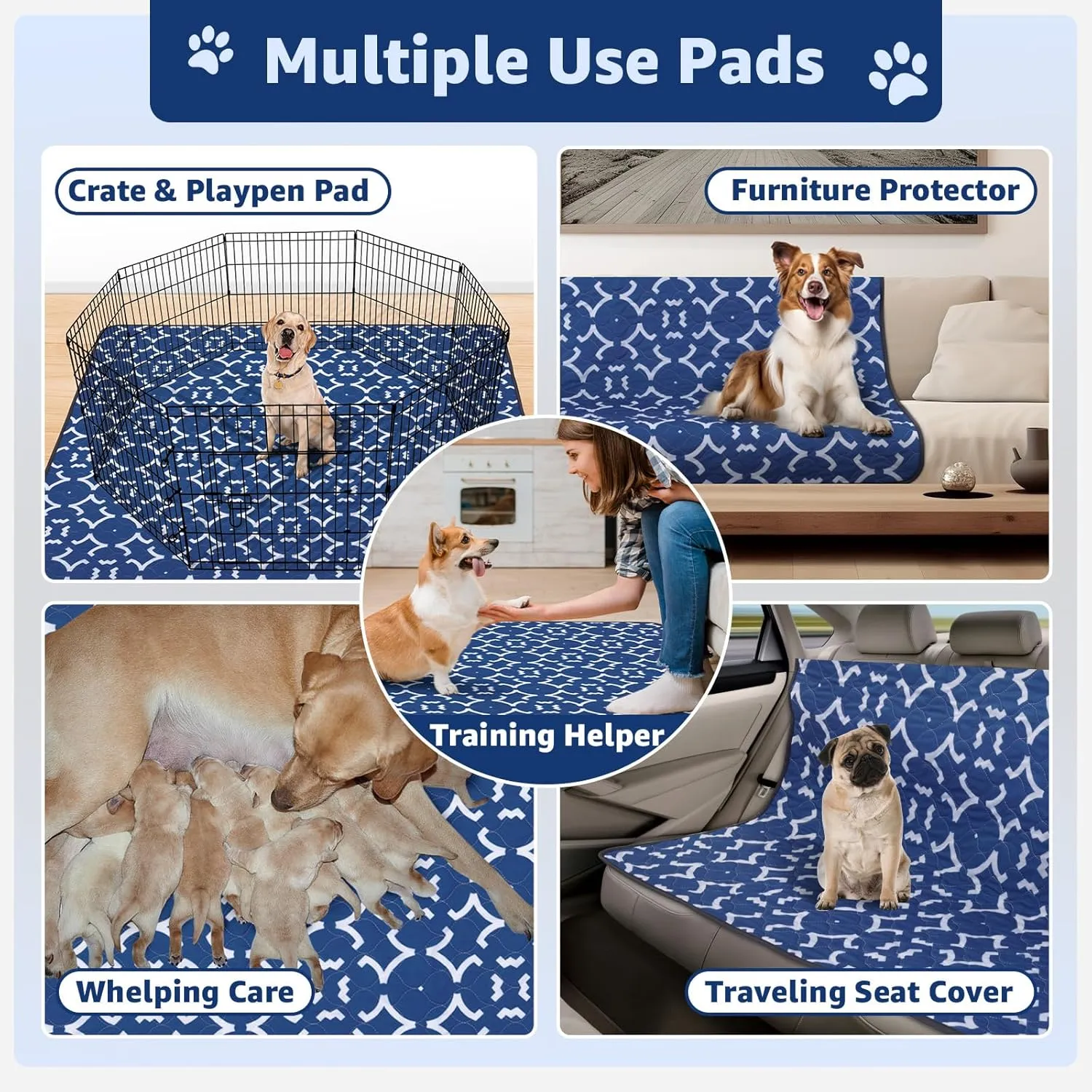 LOOBANI Washable Pee Pads for Dogs 36"x 41": 2 Pack Super Absorbent Reusable Puppy Pads Leakproof Whelping Pad Dog Playpen Mat, Waterproof Non-Slip Dog Training Pads for Floor, Crate, Potty