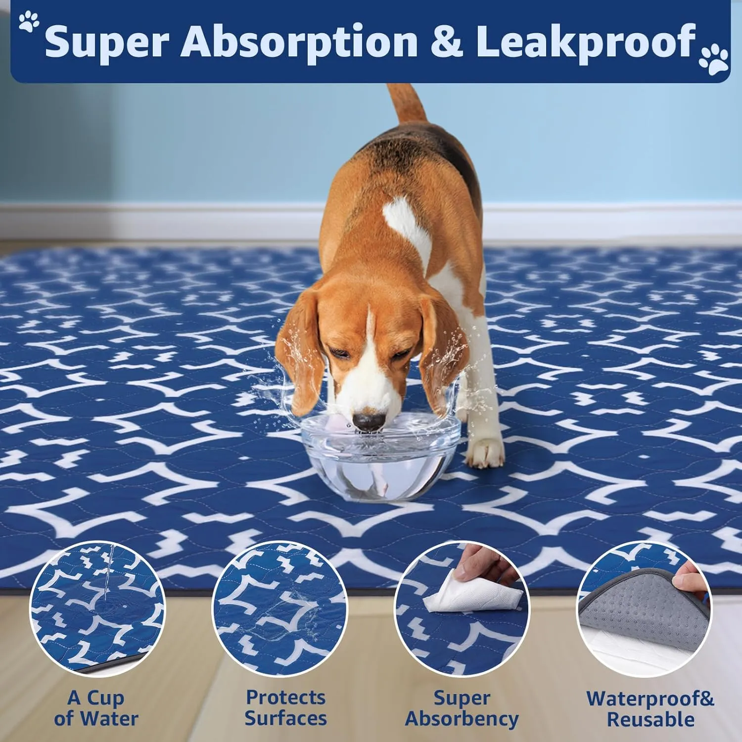 LOOBANI Washable Pee Pads for Dogs 36"x 41": 2 Pack Super Absorbent Reusable Puppy Pads Leakproof Whelping Pad Dog Playpen Mat, Waterproof Non-Slip Dog Training Pads for Floor, Crate, Potty