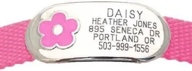 LuckyPet Flower Jewelry Collar Tag for Dogs and Cats, Custom Engraved, Durable, Quiet and Chew Proof, Attaches Flat to Any Collar, Medium-Pink-Flower