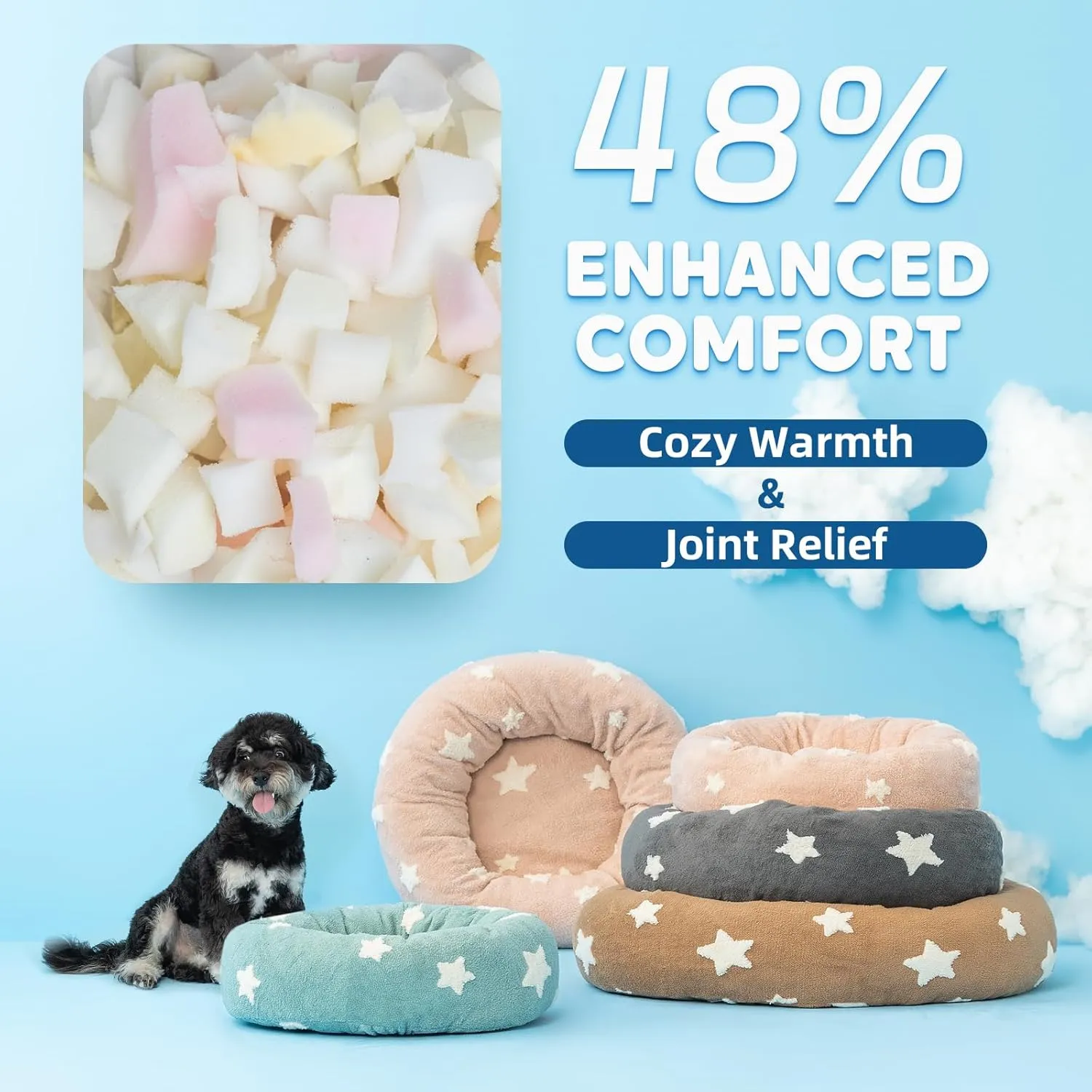 Mora Pets Donut Medium Sized Dog Bed - Round Dog Pet Bed with Washable Removable Cover, Cute Star Calming Fluffy Circle Pet Bed Anti-Anxiety for Puppy Cat, Pink 30"
