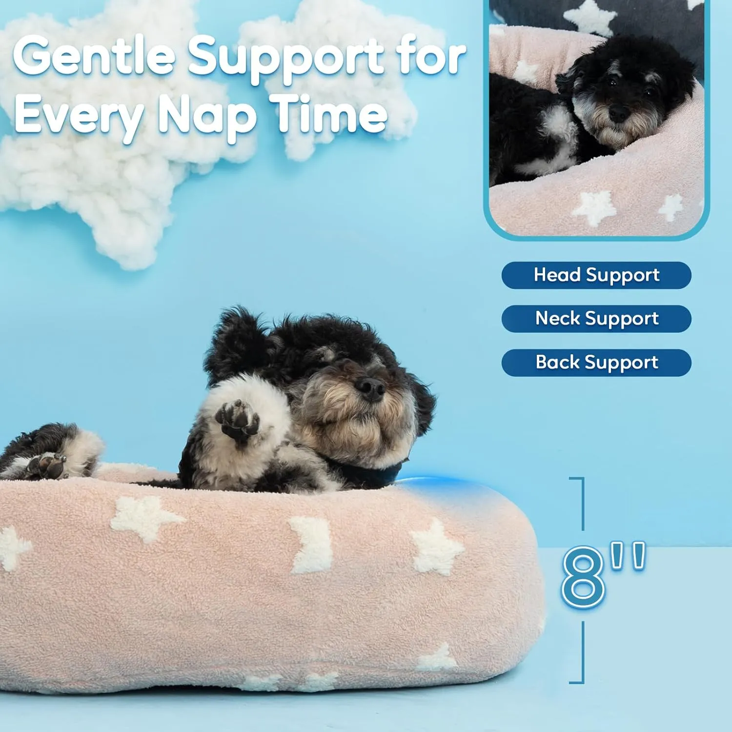 Mora Pets Donut Medium Sized Dog Bed - Round Dog Pet Bed with Washable Removable Cover, Cute Star Calming Fluffy Circle Pet Bed Anti-Anxiety for Puppy Cat, Pink 30"