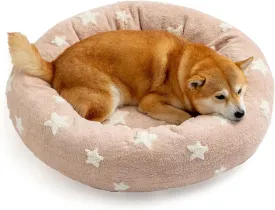 Mora Pets Donut Medium Sized Dog Bed - Round Dog Pet Bed with Washable Removable Cover, Cute Star Calming Fluffy Circle Pet Bed Anti-Anxiety for Puppy Cat, Pink 30"