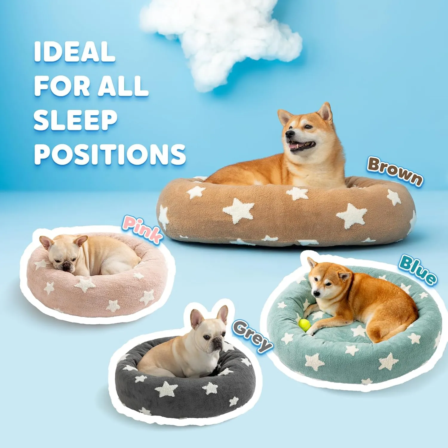 Mora Pets Donut Medium Sized Dog Bed - Round Dog Pet Bed with Washable Removable Cover, Cute Star Calming Fluffy Circle Pet Bed Anti-Anxiety for Puppy Cat, Pink 30"