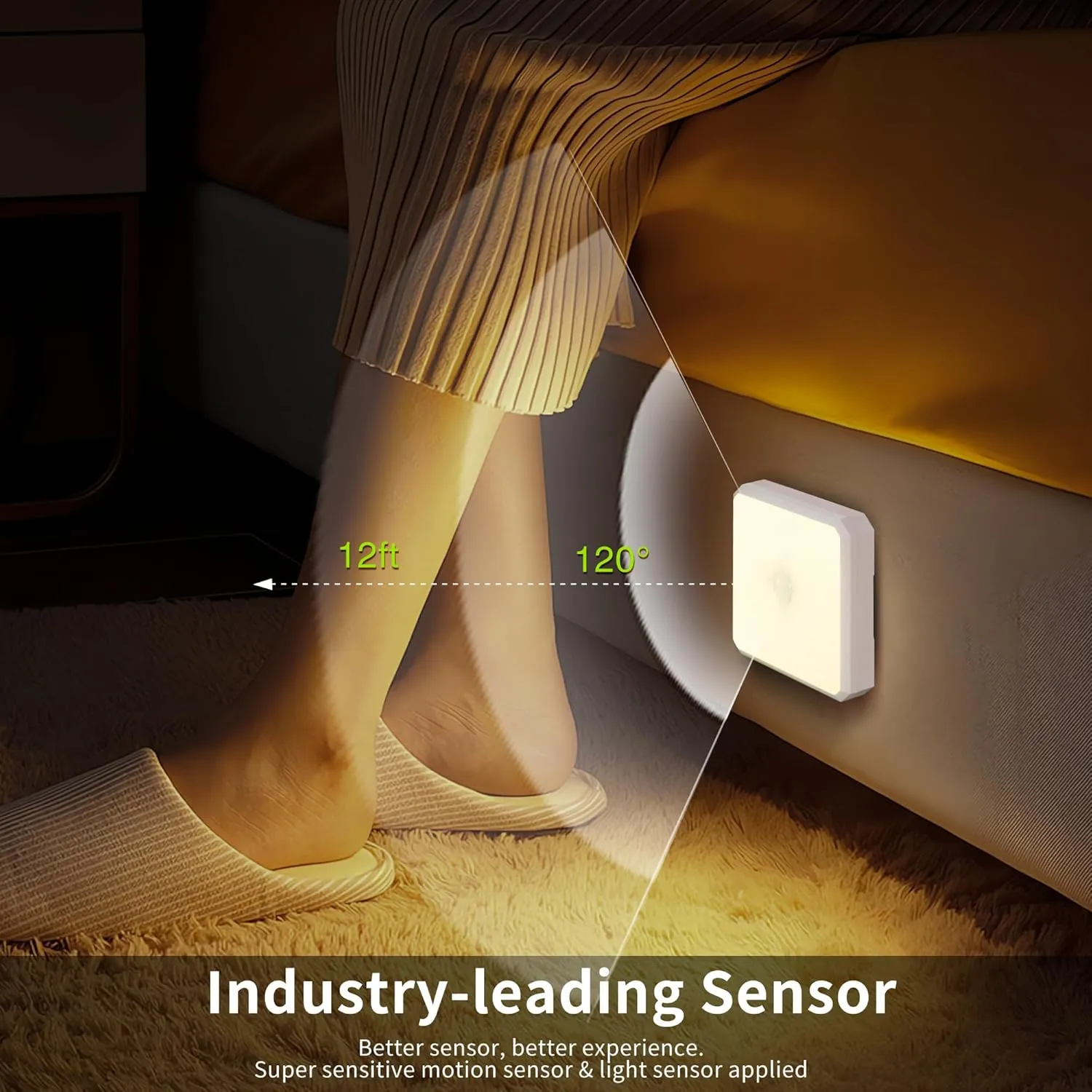 Motion Sensor Night Light Indoor - Cordless Battery Powered Under Cabinet Lighting, Stick-on Magnet LED Closet Lights, Safe Light for Stairs, 4000K Nightlight 3-Pack (White)