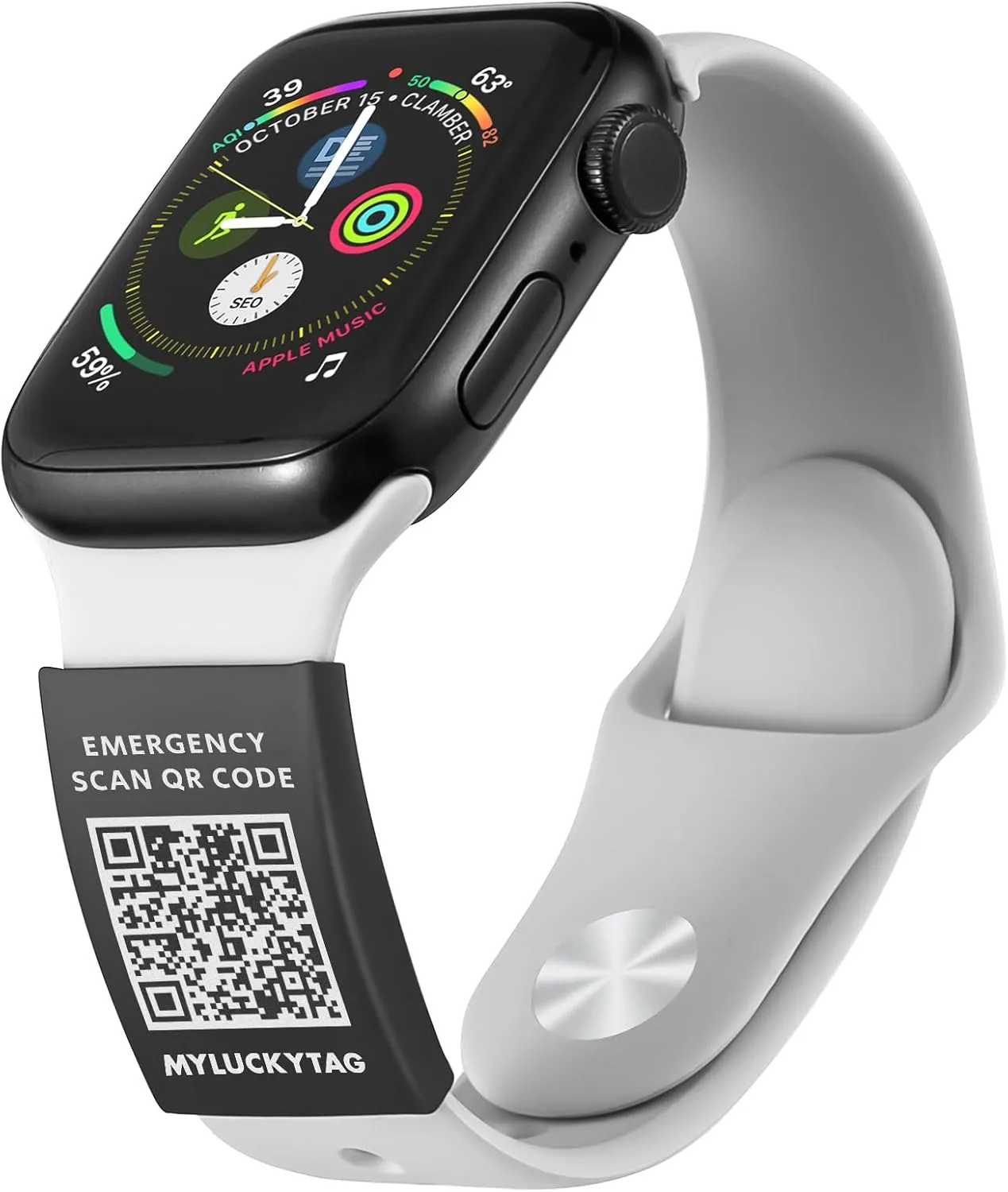MYLUCKYTAG QR Medical ID Tag for Watch Band - Laser Engraved - Personalized ID Tag for Apple Watch Safety Plate - Medical Alert - Free Online Emergency Medical Profile