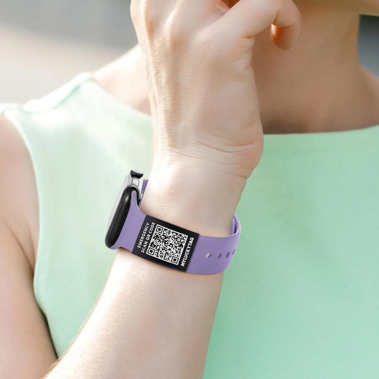 MYLUCKYTAG QR Medical ID Tag for Watch Band - Laser Engraved - Personalized ID Tag for Apple Watch Safety Plate - Medical Alert - Free Online Emergency Medical Profile