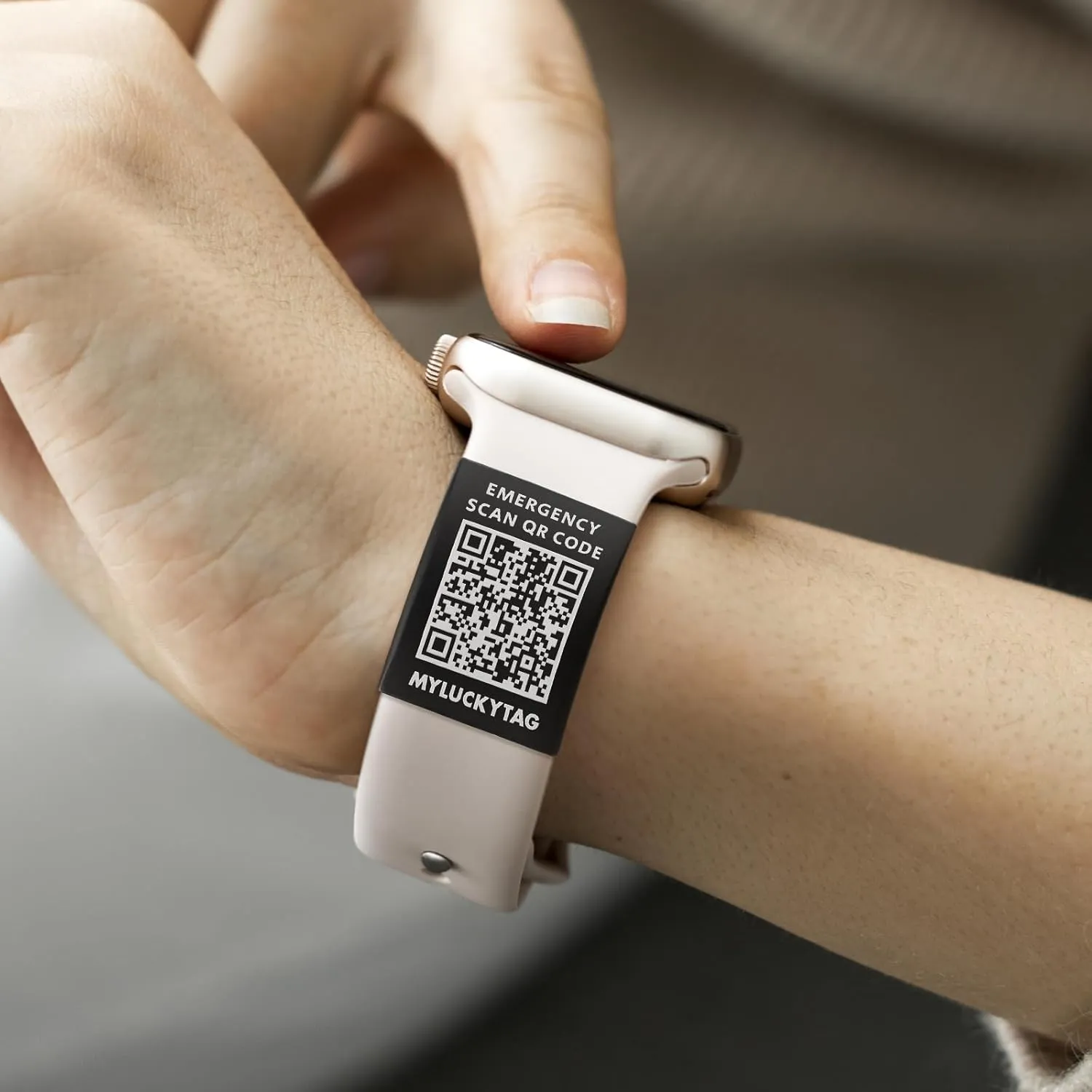 MYLUCKYTAG QR Medical ID Tag for Watch Band - Laser Engraved - Personalized ID Tag for Apple Watch Safety Plate - Medical Alert - Free Online Emergency Medical Profile