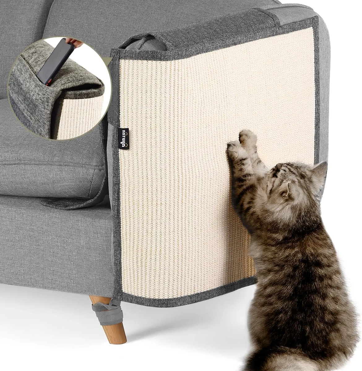 NATUYA Couch Cat Scratch Furniture Protectors from Cats-Sisal Cat Scratching Mat Furniture Guard for Sofa Cushion Chair Corner (Dark Gray, Left)