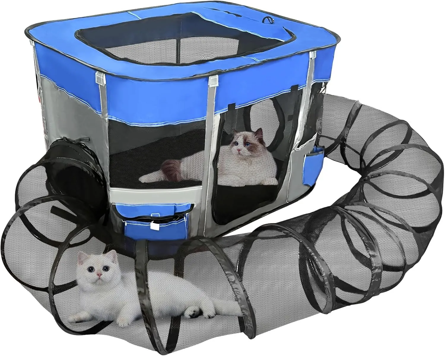 Outdoor Cat Enclosure,Portable Pet Playpen Foldable Kitten Tent with Surround Tunnel and Tube Dog Crates Kennel House Great with Carry Bag for Indoor Outdoor Travel Use Pets Puppy Kitten Rabbit