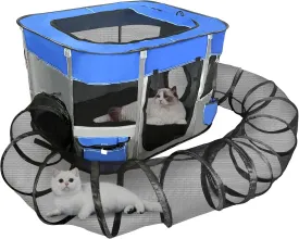 Outdoor Cat Enclosure,Portable Pet Playpen Foldable Kitten Tent with Surround Tunnel and Tube Dog Crates Kennel House Great with Carry Bag for Indoor Outdoor Travel Use Pets Puppy Kitten Rabbit