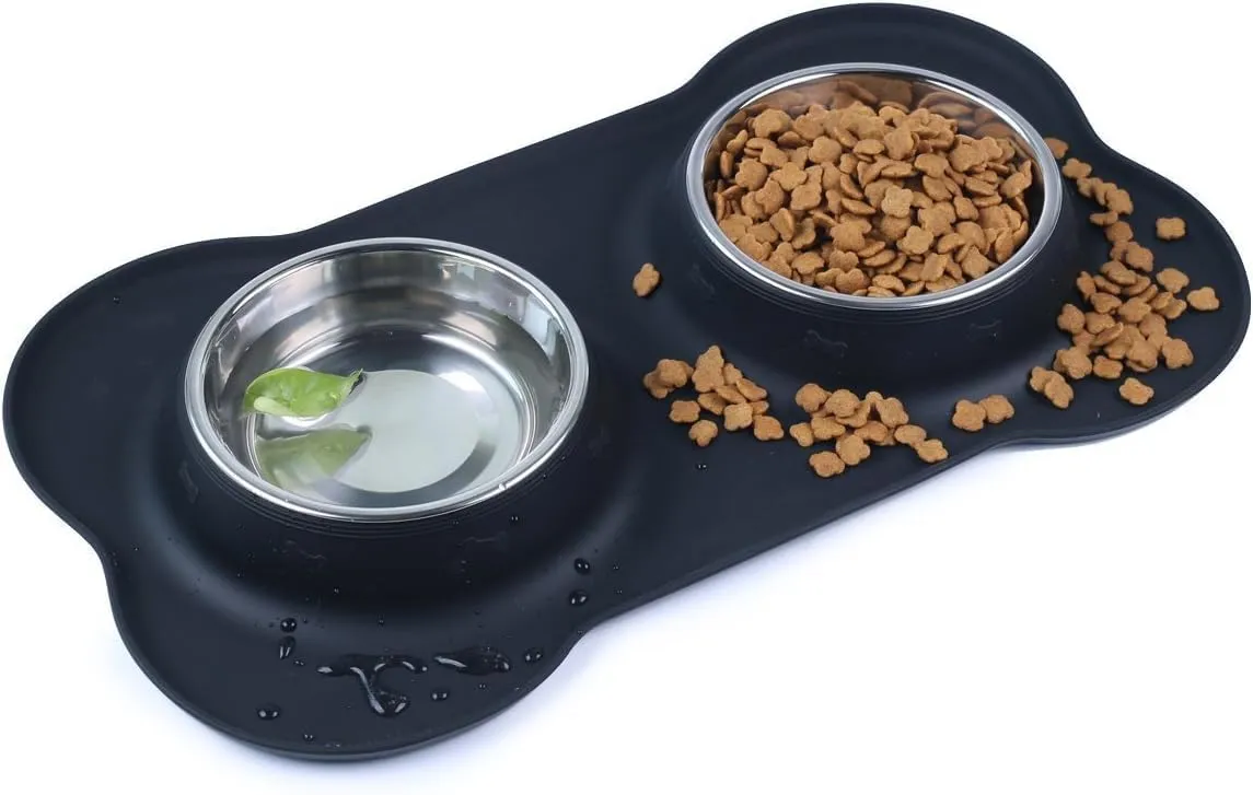 Pet Deluxe Dog Bowls Stainless Steel Bowls with No Spill Skid Resistant Silicone Mat, 24oz 48oz Dog Food and Water Bowl Set Feeder for Small Medium Large Size,Dogs,Cats Pets Puppy Dish