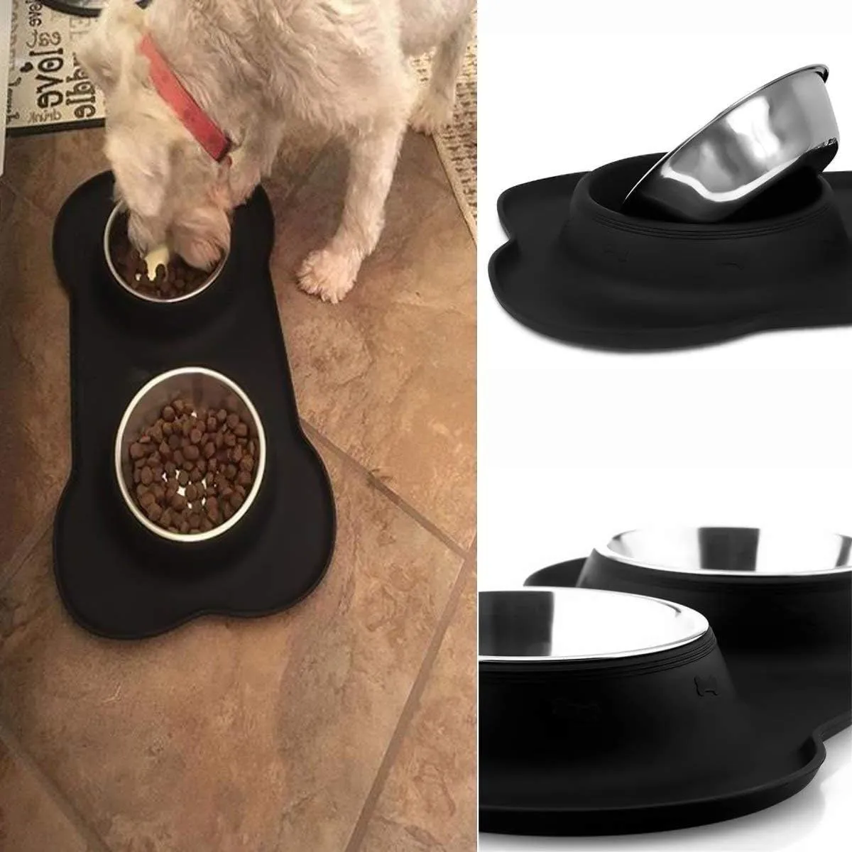 Pet Deluxe Dog Bowls Stainless Steel Bowls with No Spill Skid Resistant Silicone Mat, 24oz 48oz Dog Food and Water Bowl Set Feeder for Small Medium Large Size,Dogs,Cats Pets Puppy Dish
