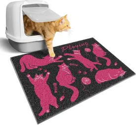 Pink Cat Litter Mat,24x16 Inch - Easy Clean, Anti Slip Trapping Mat for Cat Litter Box & Kitty Litter, Washable, Cute Small Rug for Litter Catching, Indoor Cat Accessories, Black and Pink