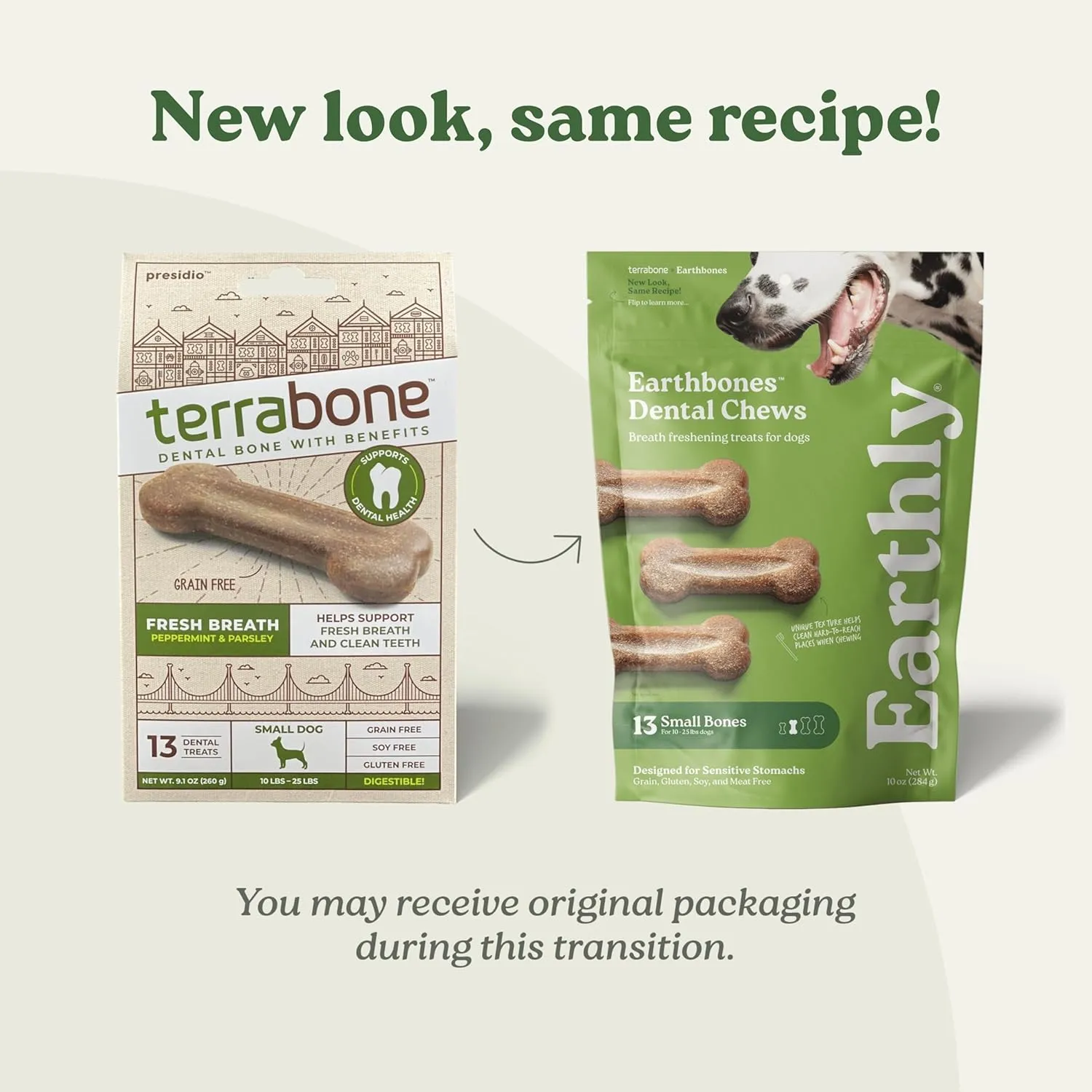 Presidio Earthbones (Formerly Terrabones) Dental Chews, Dog Teeth Cleaning Treat, Small, 13 Treats