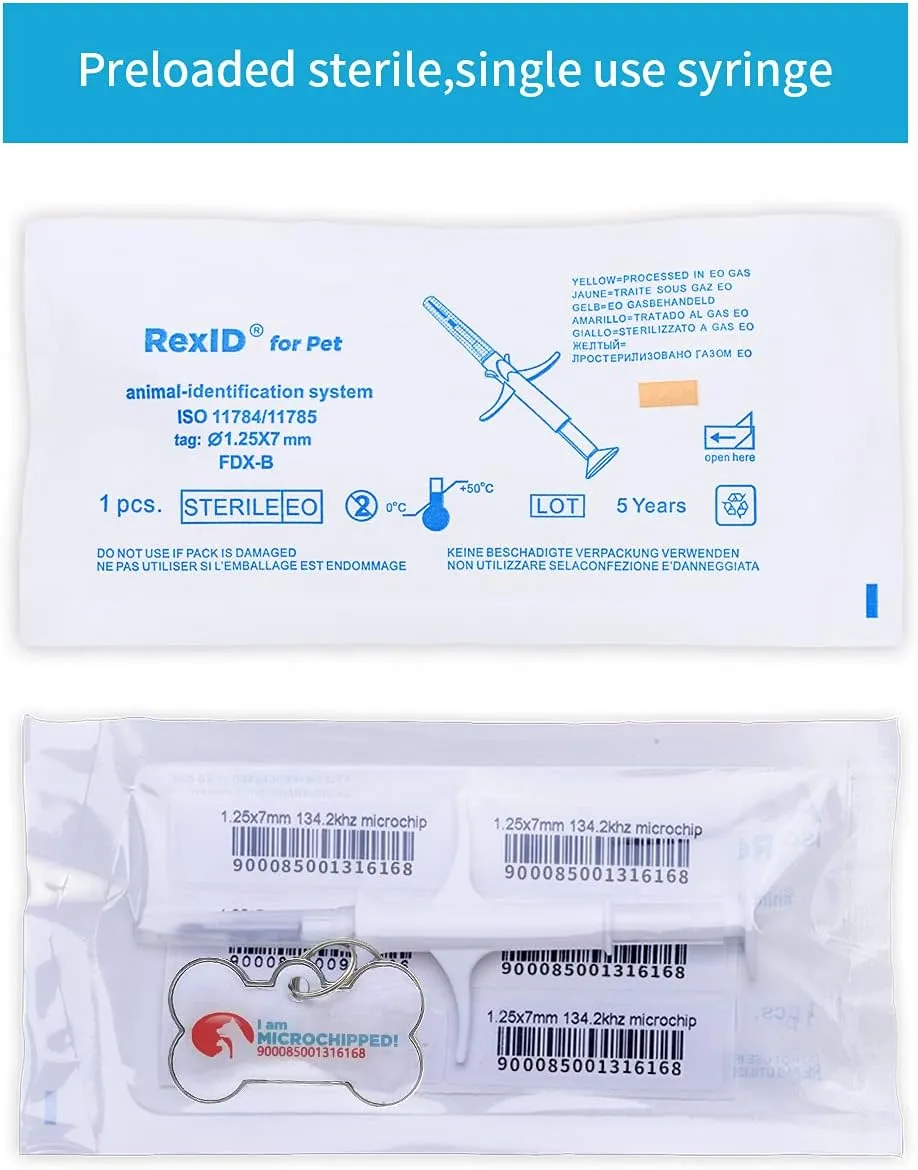RexID 1.25mm7mm Pet Microchip Implant Kit Together with Smart ID Tag for Connecting Pet Owner Immediately by Anybody Anywhere with Mobile Phone (1, Pet Microchip Kit)