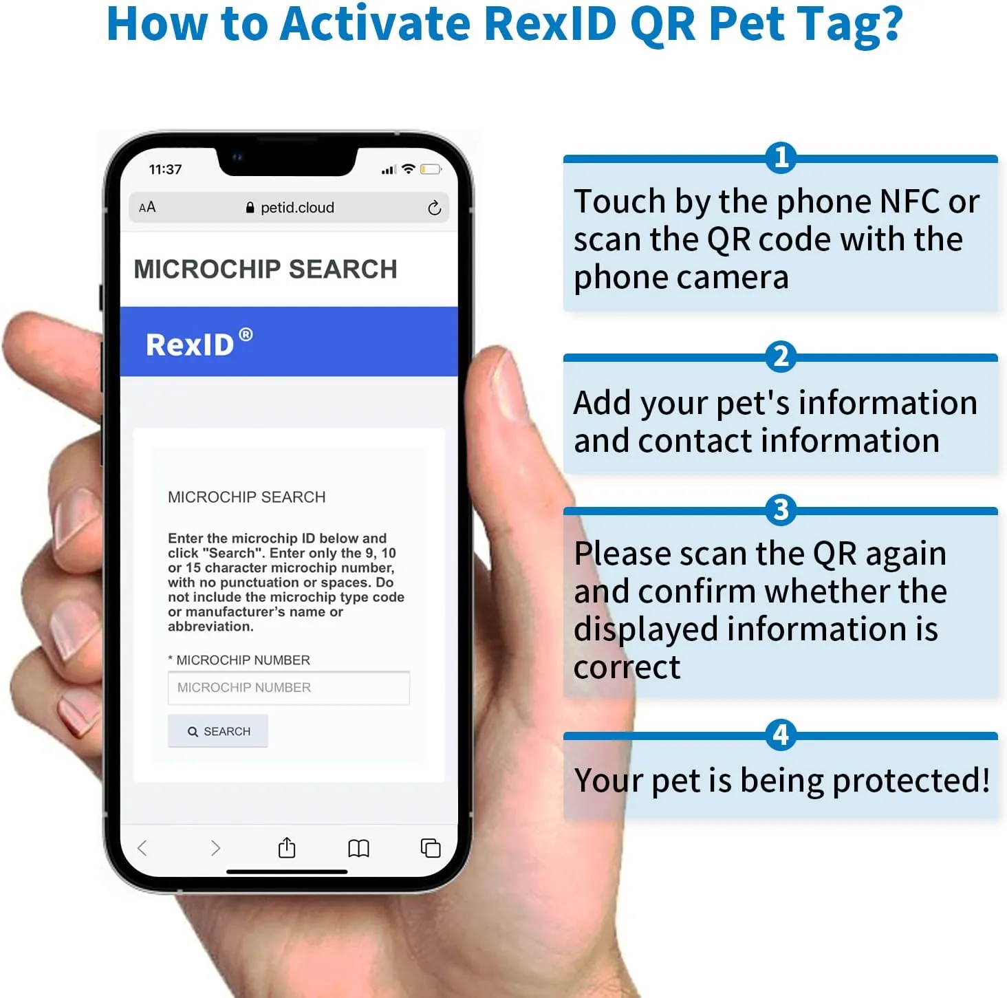 RexID 1.25mm7mm Pet Microchip Implant Kit Together with Smart ID Tag for Connecting Pet Owner Immediately by Anybody Anywhere with Mobile Phone (1, Pet Microchip Kit)