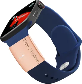 Rose Gold Stainless Steel Type 2 Diabetes Medical Alert Tag | Emergency Rescue Jewelry for Women | Watch Band ID for Sport Smartwatch | Ideal for Mom Sisters YA4313
