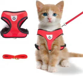 shudyear Summer cat Chest Harness and Leash, Anti-Escape Adjustable Soft mesh cat Leash and Chest Harness Set for All Types of Cats cat Vests (Size S,Red)