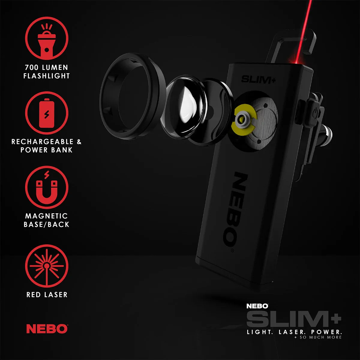 Slim  Rechargeable Flashlight/Worklight/Laser Pointer/Powerbank