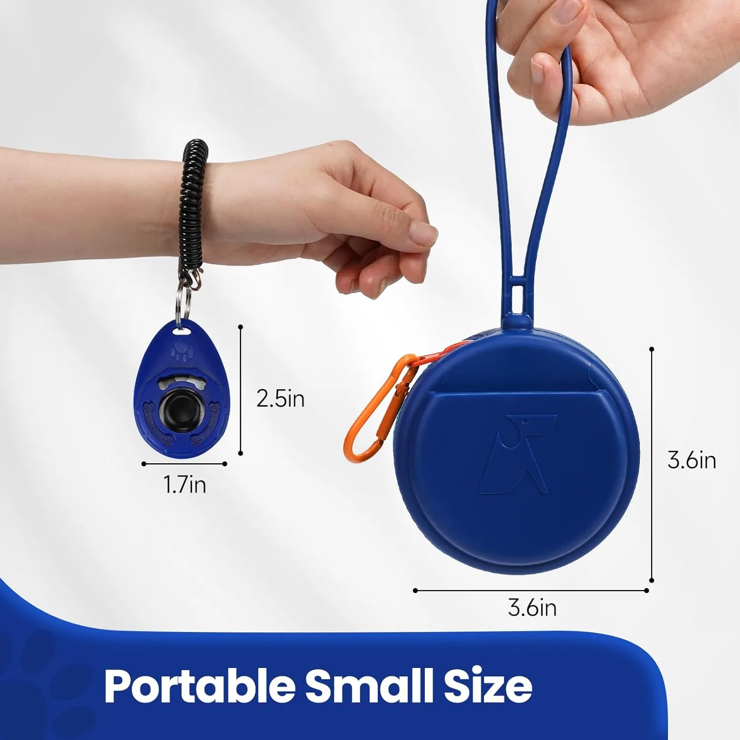 Small Silicone Dog Treat Pouch with Pet Training Clicker 2Pack, Durable Metal Zipper, Integrated Strap, Mini Portable Size, Easy to Clean, Odorless, Travel Walking Bag for Leash (Black & Blue)
