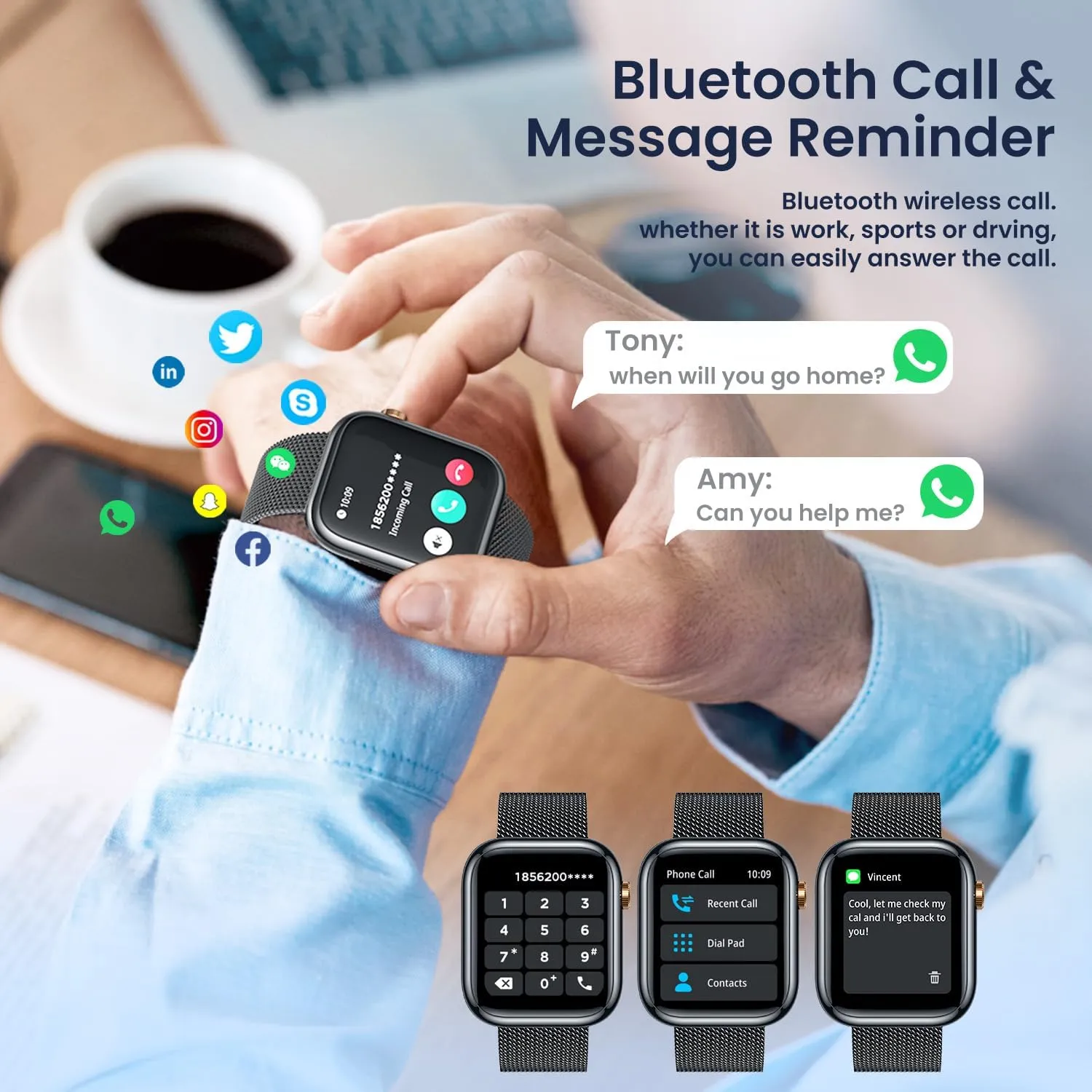 Smartwatch for Women Android Fitness Tracker: Black Smart Watch Answer/Make Bluetooth Call Digital Watch Compatible Android ios phone IP67 Waterproof 123 Sport Mode Wrist Pedometer Heart Rate Monitor