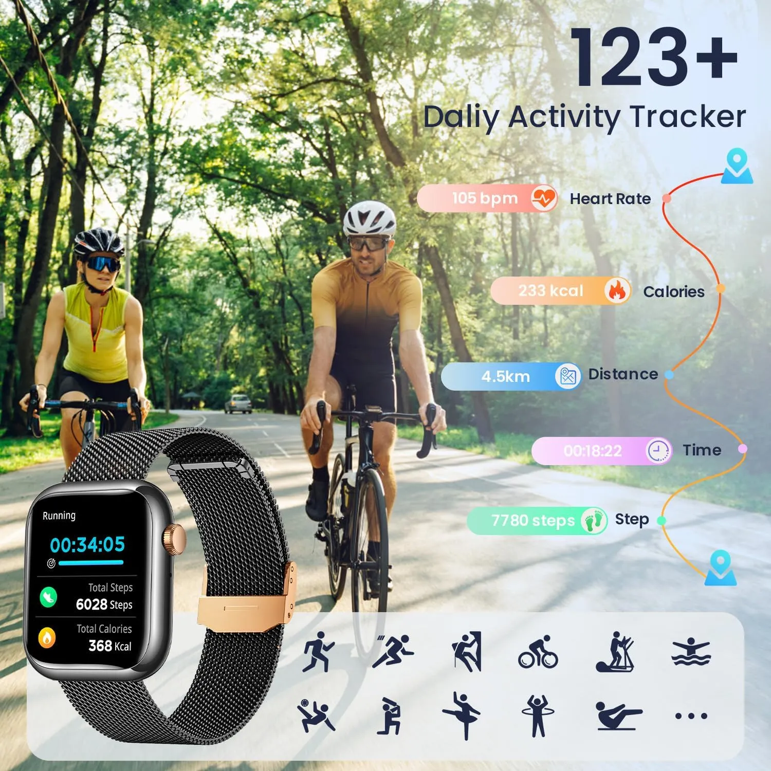 Smartwatch for Women Android Fitness Tracker: Black Smart Watch Answer/Make Bluetooth Call Digital Watch Compatible Android ios phone IP67 Waterproof 123 Sport Mode Wrist Pedometer Heart Rate Monitor