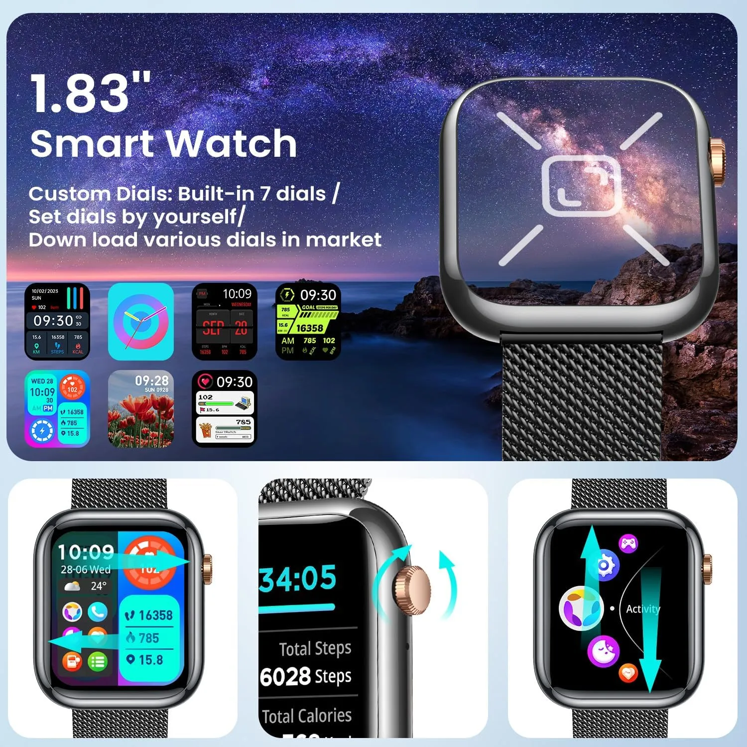 Smartwatch for Women Android Fitness Tracker: Black Smart Watch Answer/Make Bluetooth Call Digital Watch Compatible Android ios phone IP67 Waterproof 123 Sport Mode Wrist Pedometer Heart Rate Monitor