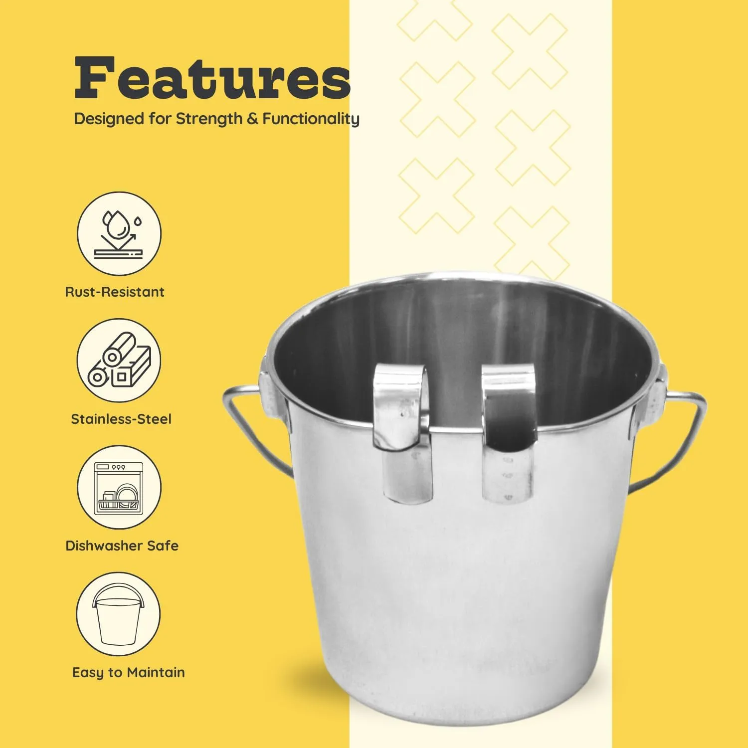 Stainless Steel 2 Qt Dual Hooks Flat Back Sided Pails - Dogs, Cats, Birds Food & Water Wall Hanging Bucket | Kennel, Cage, Critters & Crates | Multi Purpose Pet Pail (0.5 Gallon)