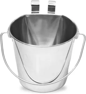 Stainless Steel 2 Qt Dual Hooks Flat Back Sided Pails - Dogs, Cats, Birds Food & Water Wall Hanging Bucket | Kennel, Cage, Critters & Crates | Multi Purpose Pet Pail (0.5 Gallon)
