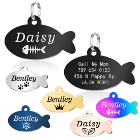 Stainless Steel Cat ID Tag Personalized Pet Tags with up to 4 Lines of Custom Text, Small Pet Mini Dog Cat Tag Lightweight, Engraved on Both Sides, Multiple Patterns Colors Size Options (Icon)