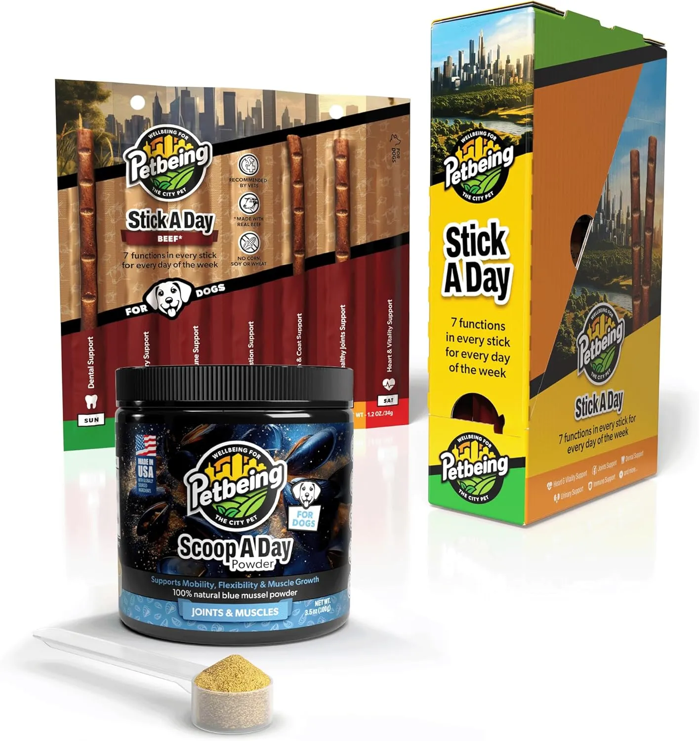 Stick a Day | Specially Formulated 7-in-1 Functions Daily Real Meat Supplement for Dogs   Scoop A Day | Blue Mussel Powder for Mobility, Muscle, Joints Support | Omega 3 & 6 for Healthy Digestion and