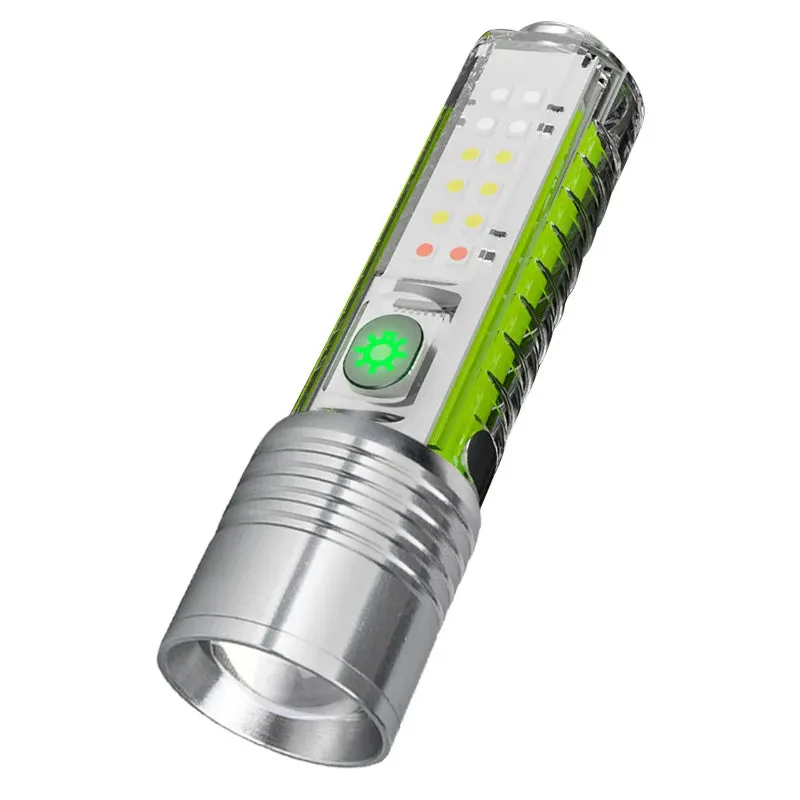 Super Bright LED Flashlight With White/red/blue/purple Side Light Strong Magnets 30W LED Wick Lighting USB Rechargeable Lamp