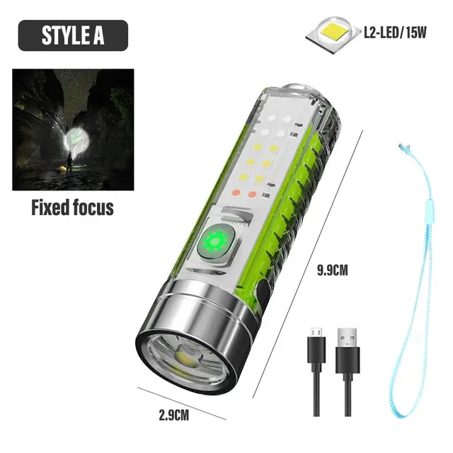 Super Bright LED Flashlight With White/red/blue/purple Side Light Strong Magnets 30W LED Wick Lighting USB Rechargeable Lamp