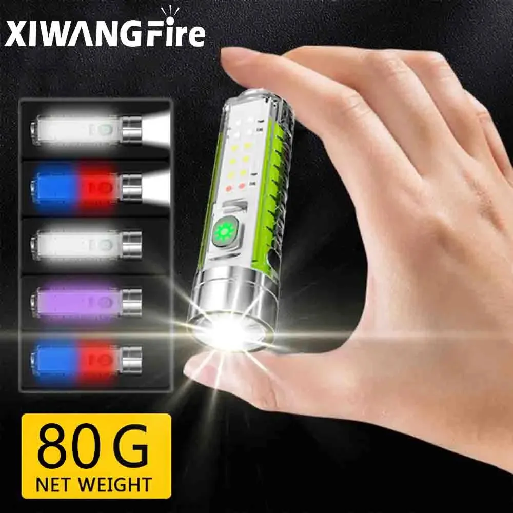 Super Bright LED Flashlight With White/red/blue/purple Side Light Strong Magnets 30W LED Wick Lighting USB Rechargeable Lamp