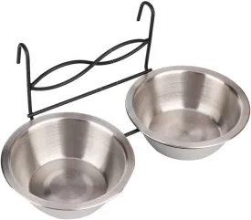 TOPINCN Dual Dog Bowl, Pets Plates Bowl Diner Dish Stainless Steel Hanging Pets Cats Feeding Bowl Food Water Pet Feeder Dishes Set for Cages Puppies Kitten Small Medium Pets 5.121.57inch