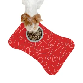 Valentines Hearts Red Pet Feeding Mat Bone Shape Dog/Cat Food Placemat