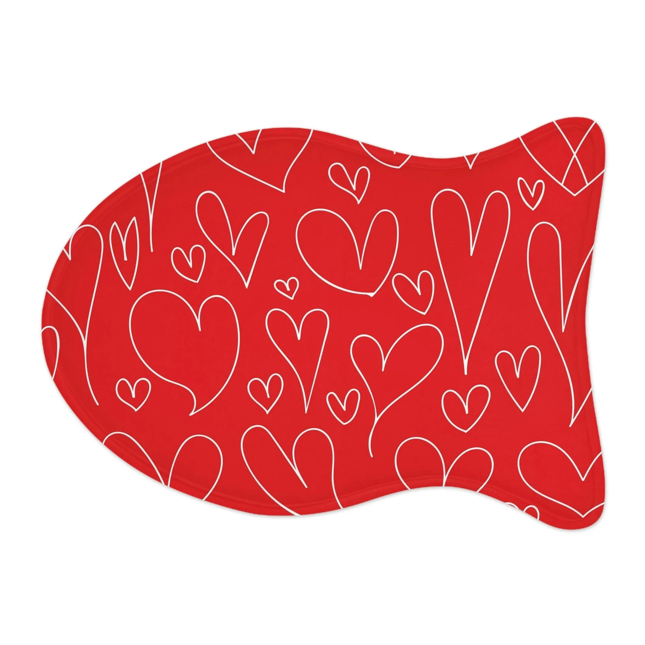 Valentines Hearts Red Pet Feeding Mat Fish Shape Dog/Cat Food Placemat