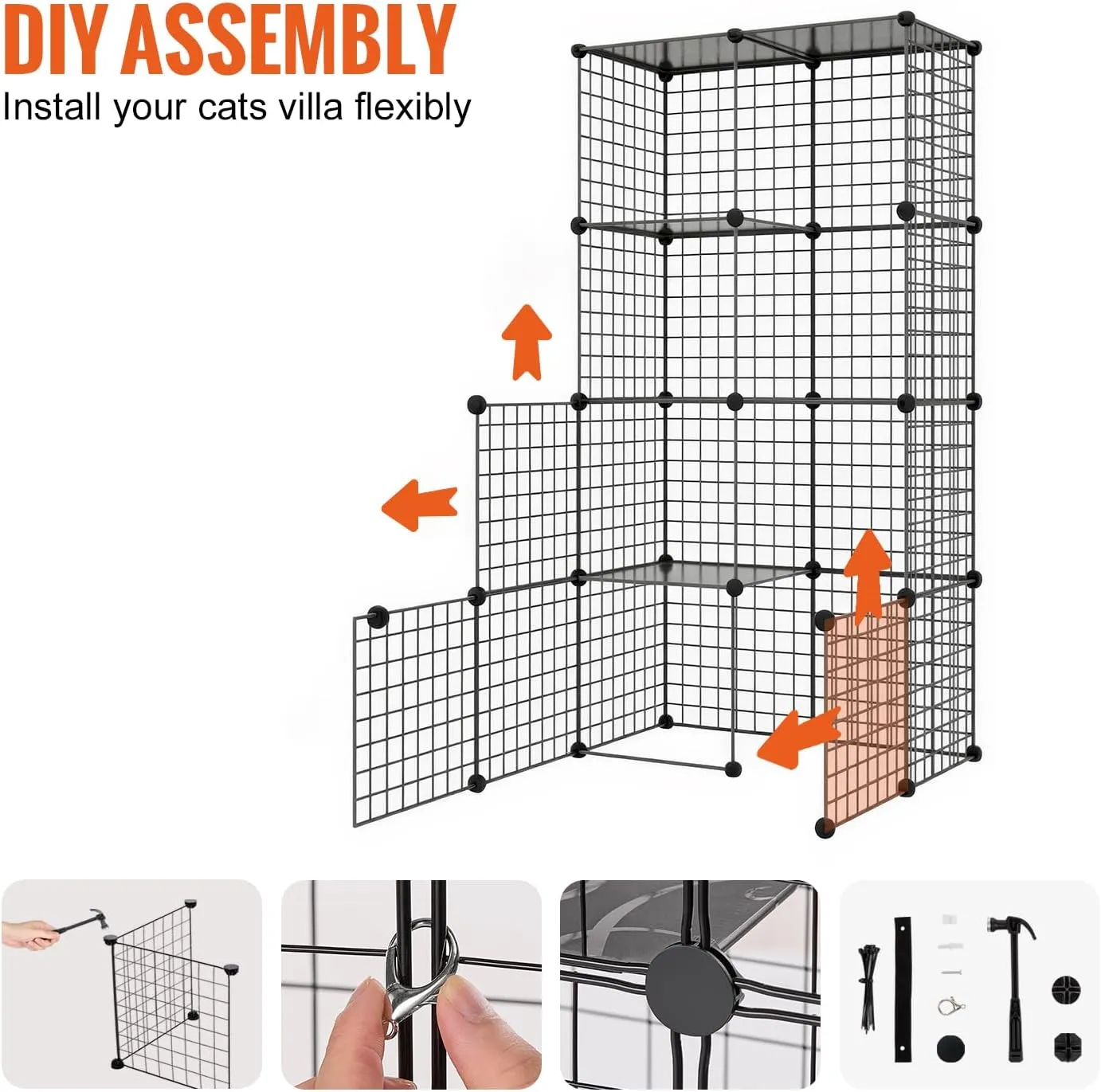 VEVOR Large 4-Tier Cat Cage, 41 x 14 x 55, Detachable Metal Wire Cat Enclosure, with Litter Box Hammock Ramp ladders, Indoor & Outdoor Crate Exercise Place Ideal for Kitty, Small Animals, Black